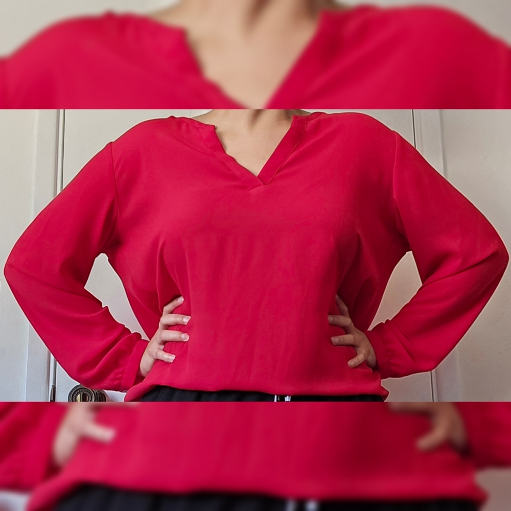 Red Adrianna Papell Long Sleeve Blouse Sz XL